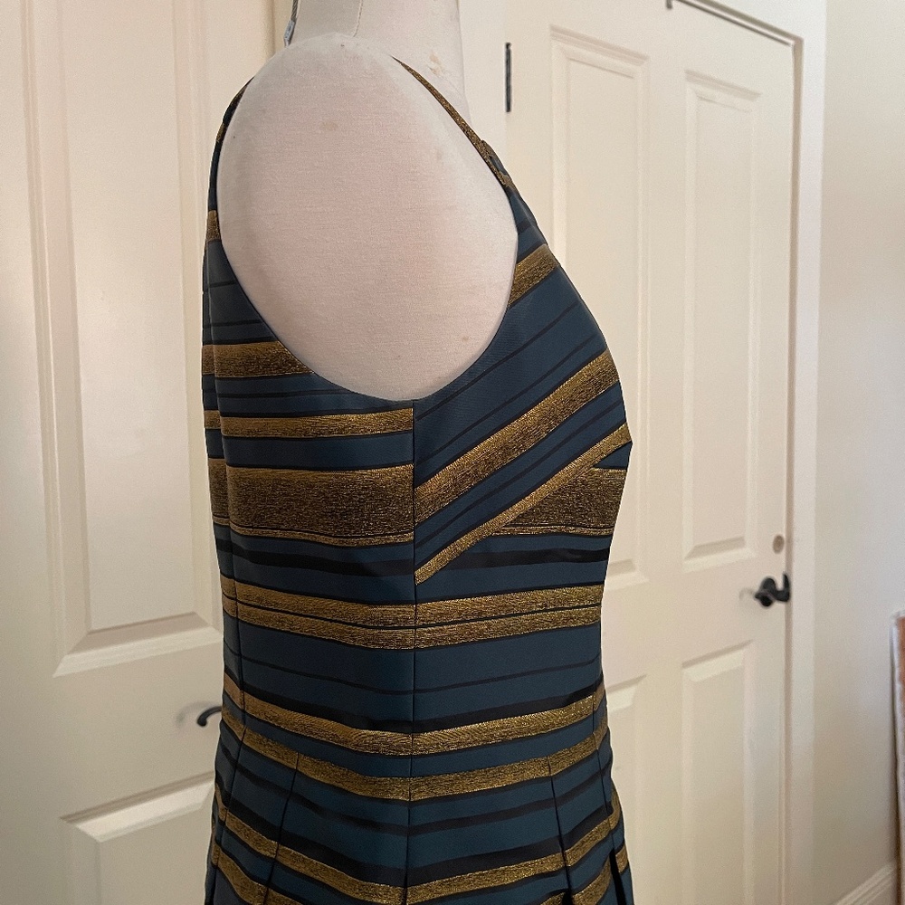 Kay Unger Navy and Gold Striped Halter Wedding Guest Gown - Picture 6 of 15